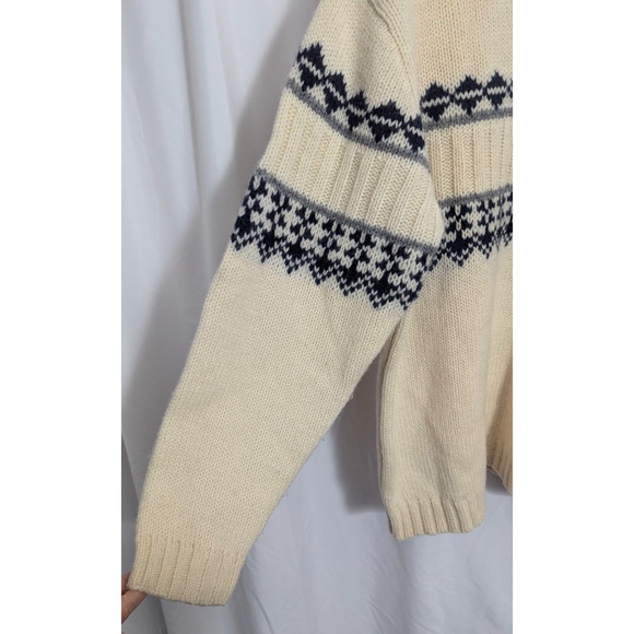 Vtg Structure Ivory Heavyweight Wool V-Neck Pullover Sweater Men's Large M1 - Picture 3 of 5